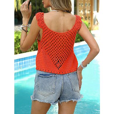 Women's Hollow Out Crew Neck Pullover Sweater Beach Cover Up