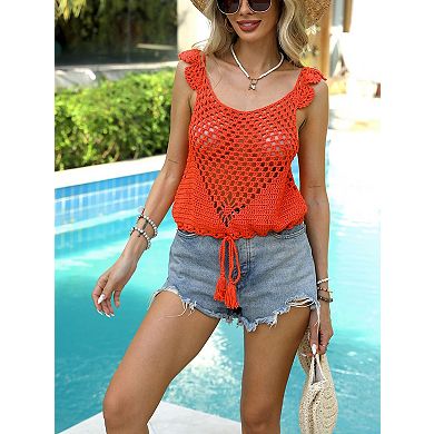 Women's Hollow Out Crew Neck Pullover Sweater Beach Cover Up