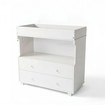 Modern Baby Changing Table Dresser with 2 Drawers & Shelves, White Nursery Storage