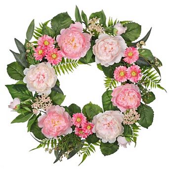 24" Silk Peony Daisy Wedding Wreath