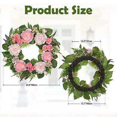 24" Silk Peony Daisy Wedding Wreath