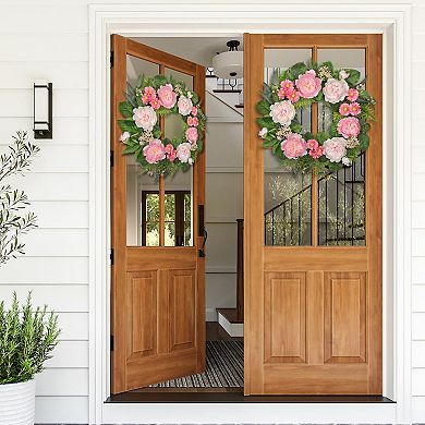 24" Silk Peony Daisy Wedding Wreath