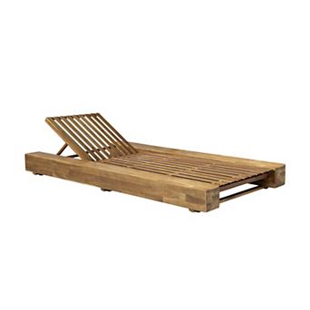 Merax Outdoor Chaise Lounge with Acacia Wood Frame (Cushion Not Included)