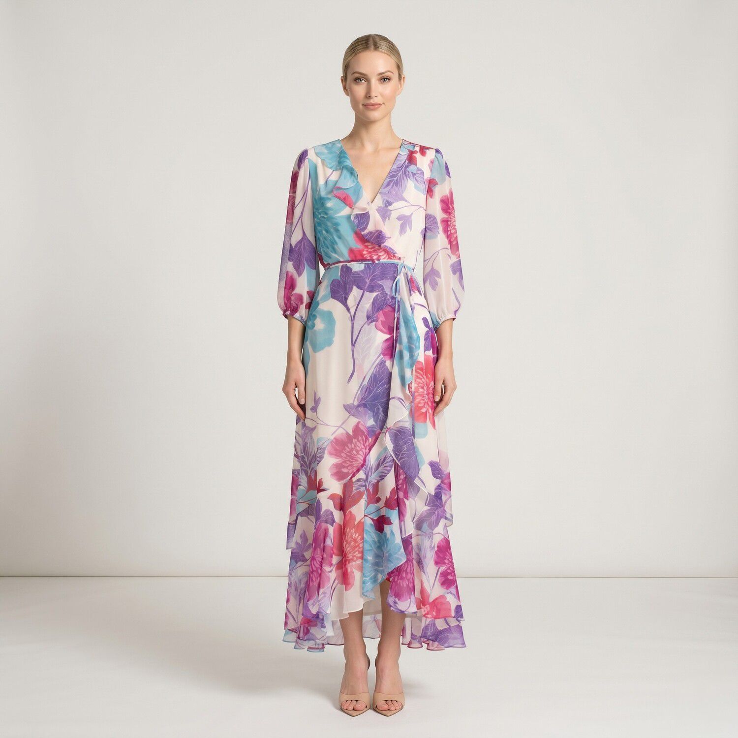 Женские платья Maison Tara Romantic Floral Chiffon Maxi Dress