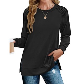 Zeagoo Womens Long Sleeve Casual Tunic Tops Loose Pleated Blouses for Fall Daily Outfits
