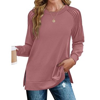 Zeagoo Womens Long Sleeve Casual Tunic Tops Loose Pleated Blouses for Fall Daily Outfits