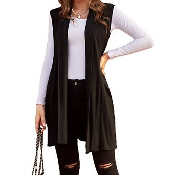 Zeagoo Womens Sleeveless Long Vest Open Front Draped Cardigan Layering Wear with Pockets
