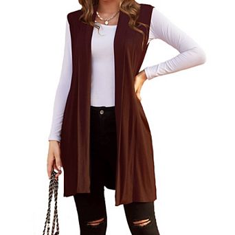 Zeagoo Womens Sleeveless Long Vest Open Front Draped Cardigan Layering Wear with Pockets