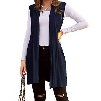 Zeagoo Womens Sleeveless Long Vest Open Front Draped Cardigan Layering Wear with Pockets