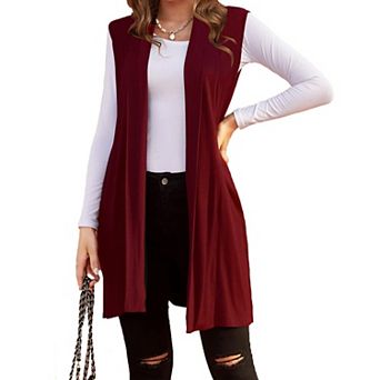Zeagoo Womens Sleeveless Long Vest Open Front Draped Cardigan Layering Wear with Pockets