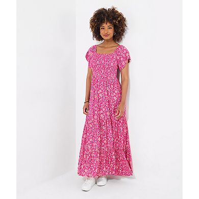 Joe Browns Women's Plus Size Square Neck Smocked Crinkle Maxi Dress