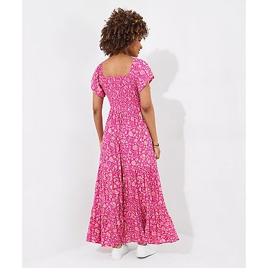 Joe Browns Women's Plus Size Square Neck Smocked Crinkle Maxi Dress