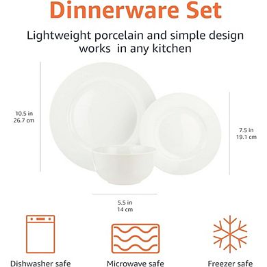 JUANWANG 18-Pc White Porcelain Dinnerware Set, Service for 6, Microwave & Dishwasher Safe