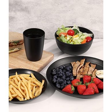 JUANWANG 24-Pc Unbreakable Dinnerware Set for 6, Microwave & Dishwasher Safe, Black