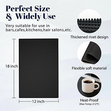 JUANWANG 4-Pack 18"x12" Black Silicone Bar Mats, Non-Slip Counter Protectors for Drinks