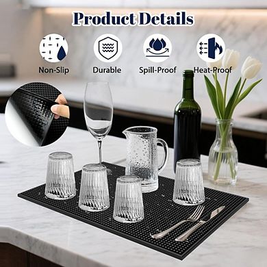 JUANWANG 4-Pack 18"x12" Black Silicone Bar Mats, Non-Slip Counter Protectors for Drinks