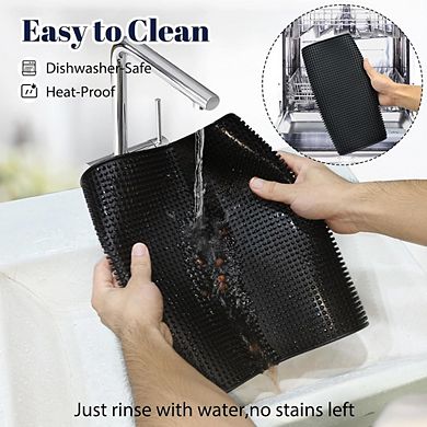 JUANWANG 4-Pack 18"x12" Black Silicone Bar Mats, Non-Slip Counter Protectors for Drinks