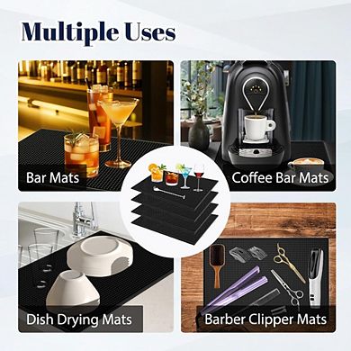 JUANWANG 4-Pack 18"x12" Black Silicone Bar Mats, Non-Slip Counter Protectors for Drinks