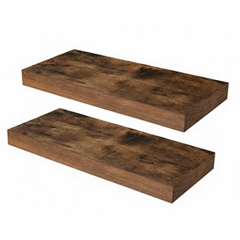 Floating Shelves Set of 2 Wall Mounted Rustic Brown Display Storage