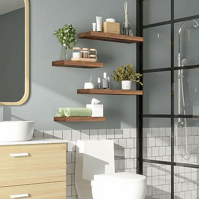 Floating Shelves Set of 2 Wall Mounted Rustic Brown Display Storage