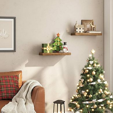 Floating Shelves Set of 2 Wall Mounted Rustic Brown Display Storage