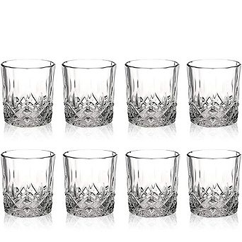 JUANWANG Set of 8 Crystal Whiskey Glasses, 11oz Old Fashioned Rocks Glasses, Clear Barware