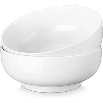 JUANWANG 2 pc 10" White Porcelain Serving Bowls, 114oz Extra Large Salad Bowls Set