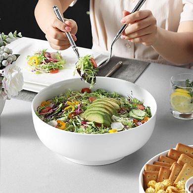 JUANWANG 2-Pc 10" White Porcelain Serving Bowls, 114oz Extra Large Salad Bowls Set