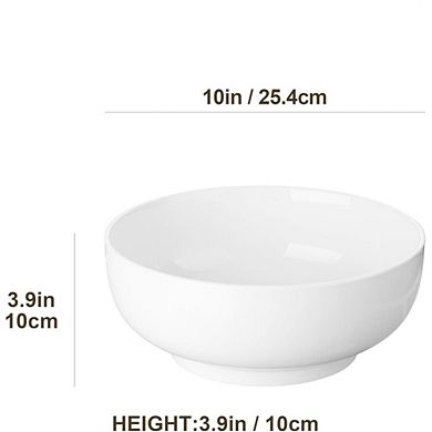 JUANWANG 2-Pc 10" White Porcelain Serving Bowls, 114oz Extra Large Salad Bowls Set