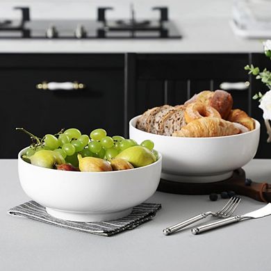 JUANWANG 2-Pc 10" White Porcelain Serving Bowls, 114oz Extra Large Salad Bowls Set
