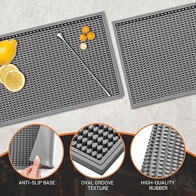Zoulao 2-Pack Gray Rubber Bar Mats, 18x12", Non-Slip, Airflow Design, Multi-Use.