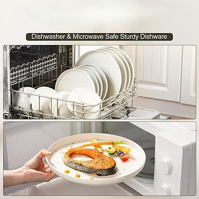 JUANWANG 12-Pc Ceramic Dinnerware Set for 4, Microwave & Dishwasher Safe, White