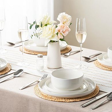 JUANWANG 12-Pc Ceramic Dinnerware Set for 4, Microwave & Dishwasher Safe, White