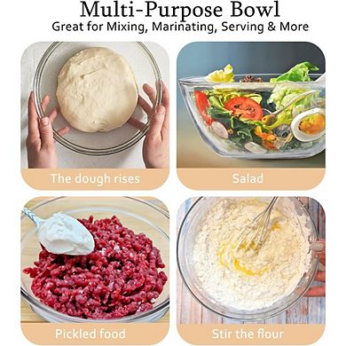 JUANWANG 4.7Qt Sourdough Proofing Bowl with Lid, Clear Glass Mixing Bowl, Kitchen Storage