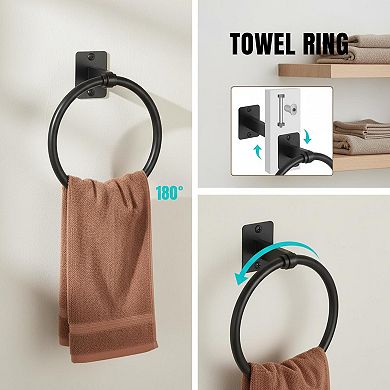 10-Piece Bathroom Hardware Set 24" Towel Bar Ring Toilet Paper Holder Hooks Black Wall Mounted