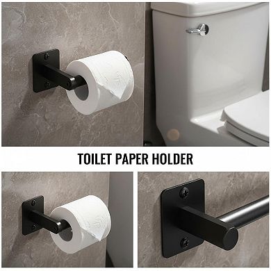 10-Piece Bathroom Hardware Set 24" Towel Bar Ring Toilet Paper Holder Hooks Black Wall Mounted