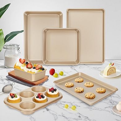 JUANWANG 6-Pc Nonstick Bakeware Set, Carbon Steel, Stackable, Oven Safe