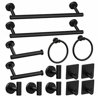 14 pc Matte Black Bathroom Accessory Set Stainless Steel Hardware Wall Mounted Towel Bar Racks