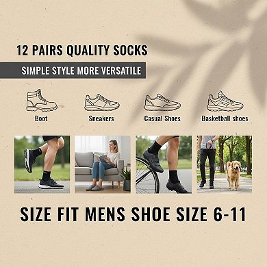 12 Pairs Mens Ankle Socks Athletic Casual Low Cut Breathable Arch Support Heel Tab Durable
