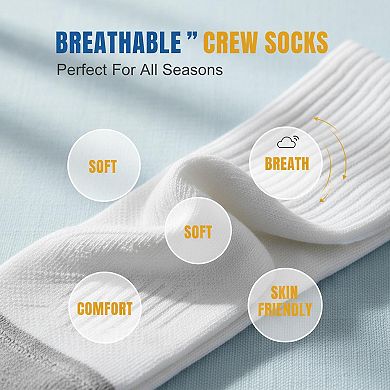Mens Womens Crew Socks Cushion Breathable Arch Support Durable 6 Pairs
