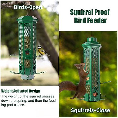 Squirrel Proof Bird Feeder Weight Activated 6 Ports Metal 3lb Capacity
