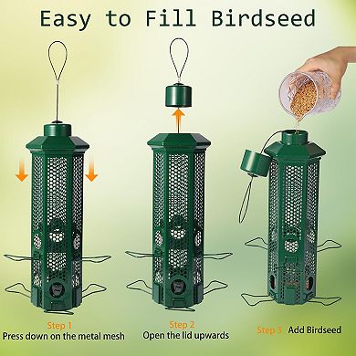 Squirrel Proof Bird Feeder Weight Activated 6 Ports Metal 3lb Capacity
