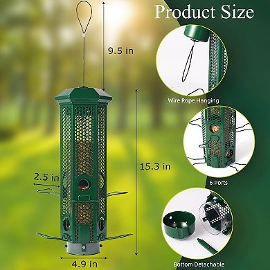 Squirrel Proof Bird Feeder Weight Activated 6 Ports Metal 3lb Capacity