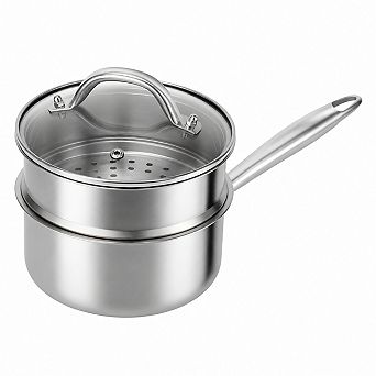 1.5-qt Tri Ply Stainless Steel Sauce Pan With Steamer Basket Non Stick Induction Cookware