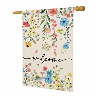 Baccessor Spring Summer Welcome Floral House Flag Double Sided Large Outdoor Seasonal Burlap Decor