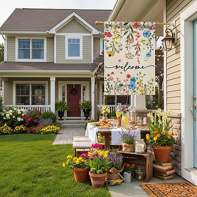 Baccessor Spring Summer Welcome Floral House Flag Double Sided Large Outdoor Seasonal Burlap Decor