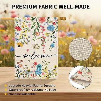 Baccessor Spring Summer Welcome Floral House Flag Double Sided Large Outdoor Seasonal Burlap Decor