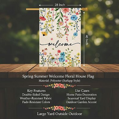 Baccessor Spring Summer Welcome Floral House Flag Double Sided Large Outdoor Seasonal Burlap Decor