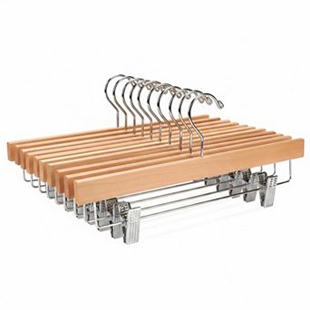 10 Pack Solid Lotus Wood Pants Skirt Hangers Adjustable Clips 360 Hook Heavy Duty
