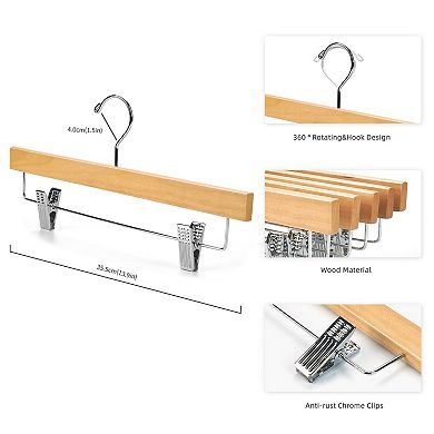 10 Pack Solid Lotus Wood Pants Skirt Hangers Adjustable Clips 360 Hook Heavy Duty
